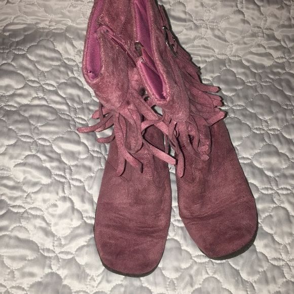 Girls Dusty Rose pink boots with fringe - Picture 3 of 5